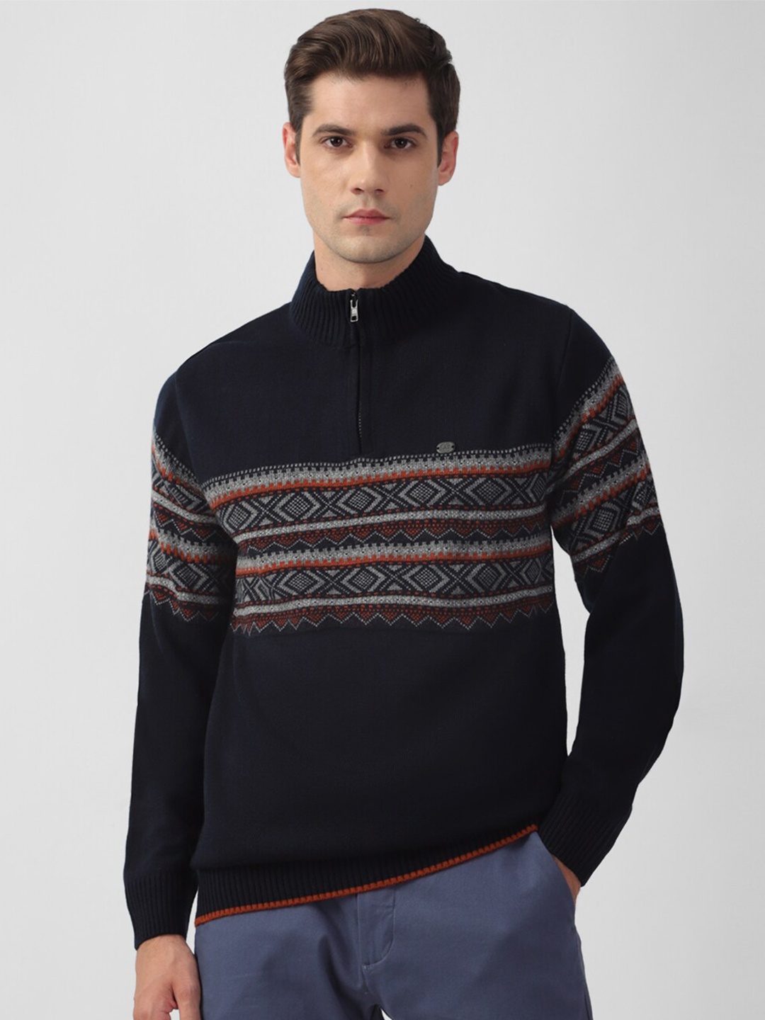 

Peter England Casuals Self Design Acrylic Pullover, Navy blue