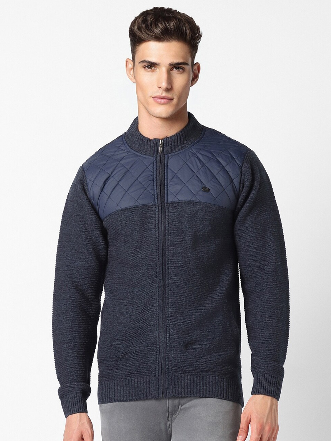 

Peter England Casuals Textured Front Open Acrylic Sweater, Blue