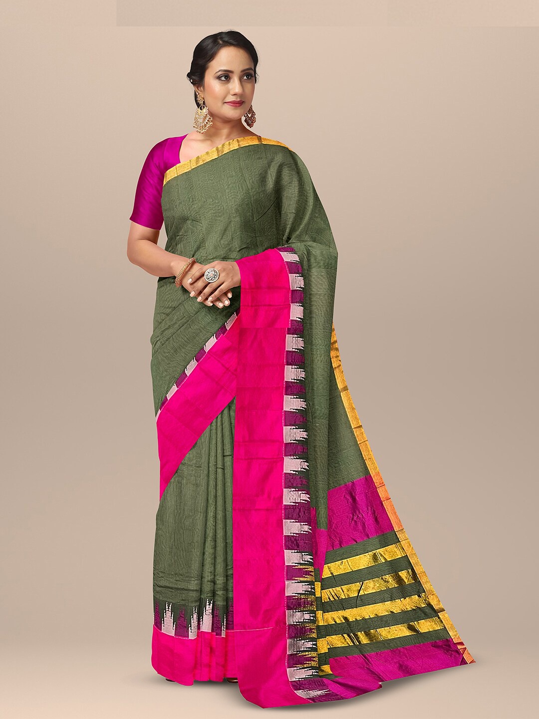 

SARIKA Silk Blend Zari Saree, Green