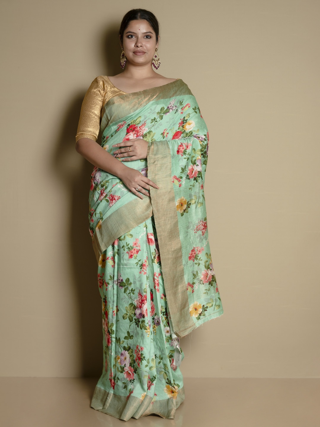 

SARIKA Floral Printed Pure Cotton Saree, Green