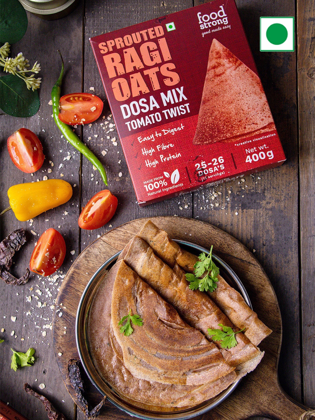 

Foodstrong Set Of 2 Sprouted Ragi & Oats Dosa Mix 400gm each, Red