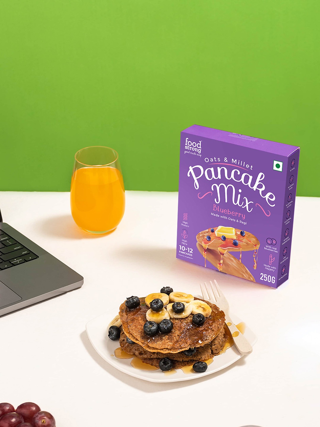 

Foodstrong Set Of 2 Oats and Millets Blueberry Pancake Mix 250 gm each, Purple