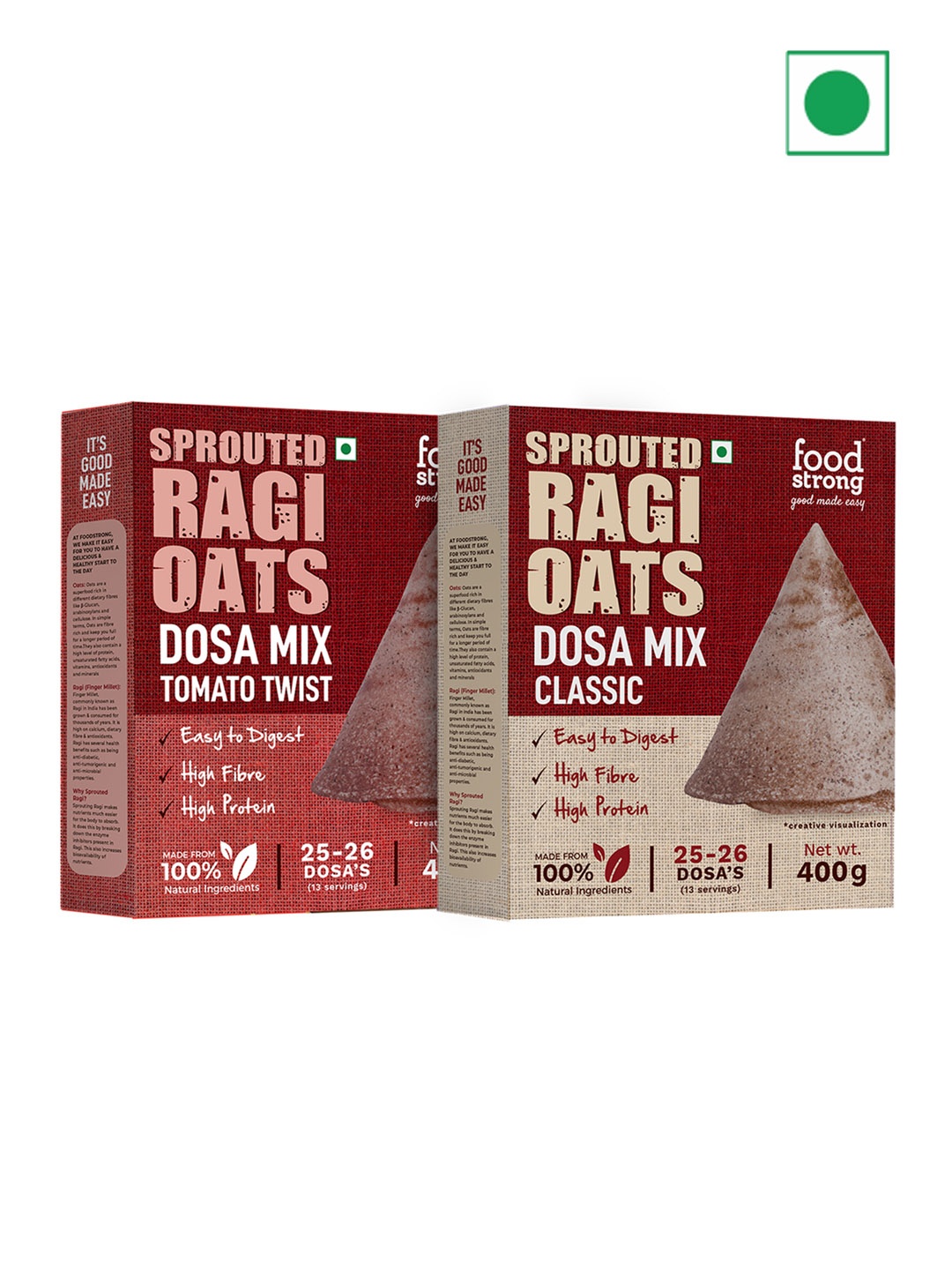 

Foodstrong Set Of 2 Sprouted Ragi & Oats Dosa Mix 400 gm each, Red