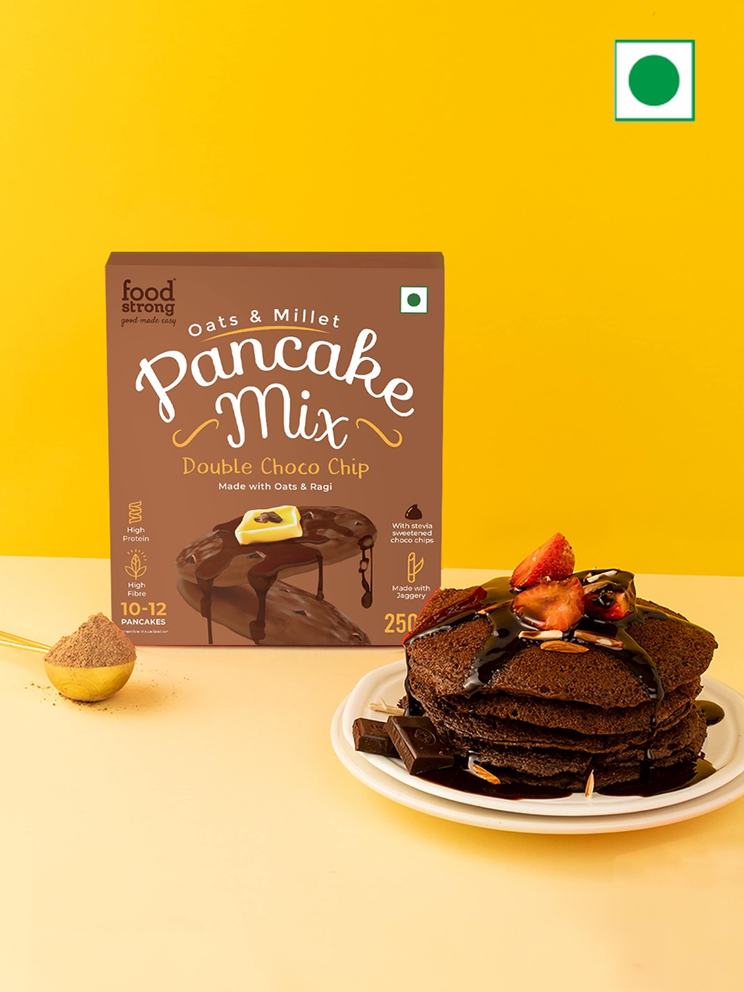 

Foodstrong Set of 2 Oats & Millets Double Choco Chip Pancake Mix, Brown