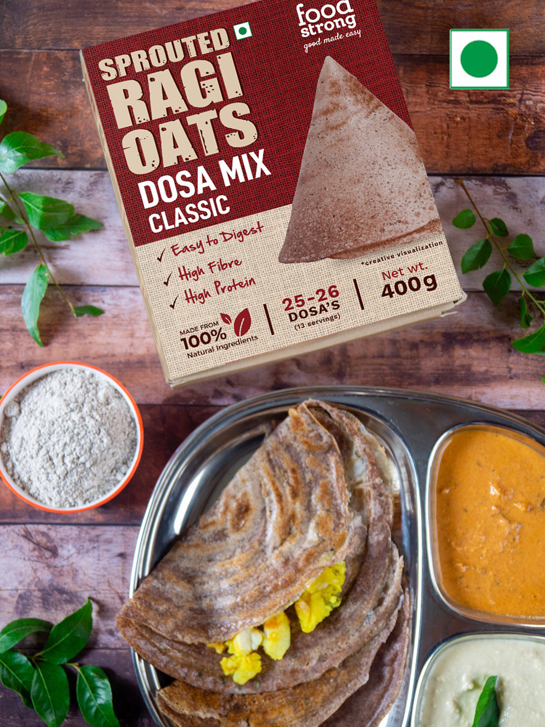 

Foodstrong Set Of 2 Sprouted Ragi & Oats Dosa, Red