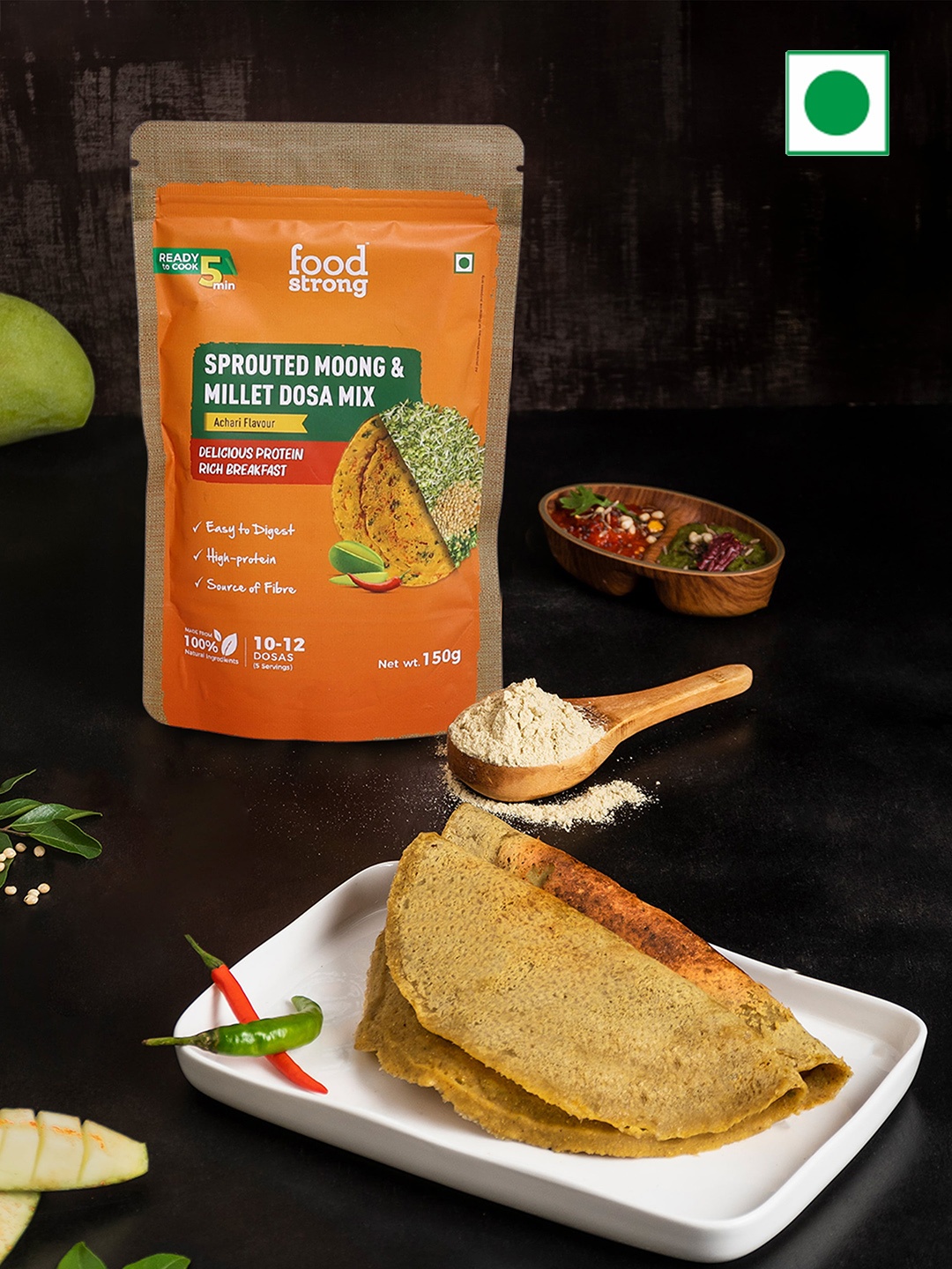 

Foodstrong Set of 3 Sprouted Moong Dosa Mix, Orange