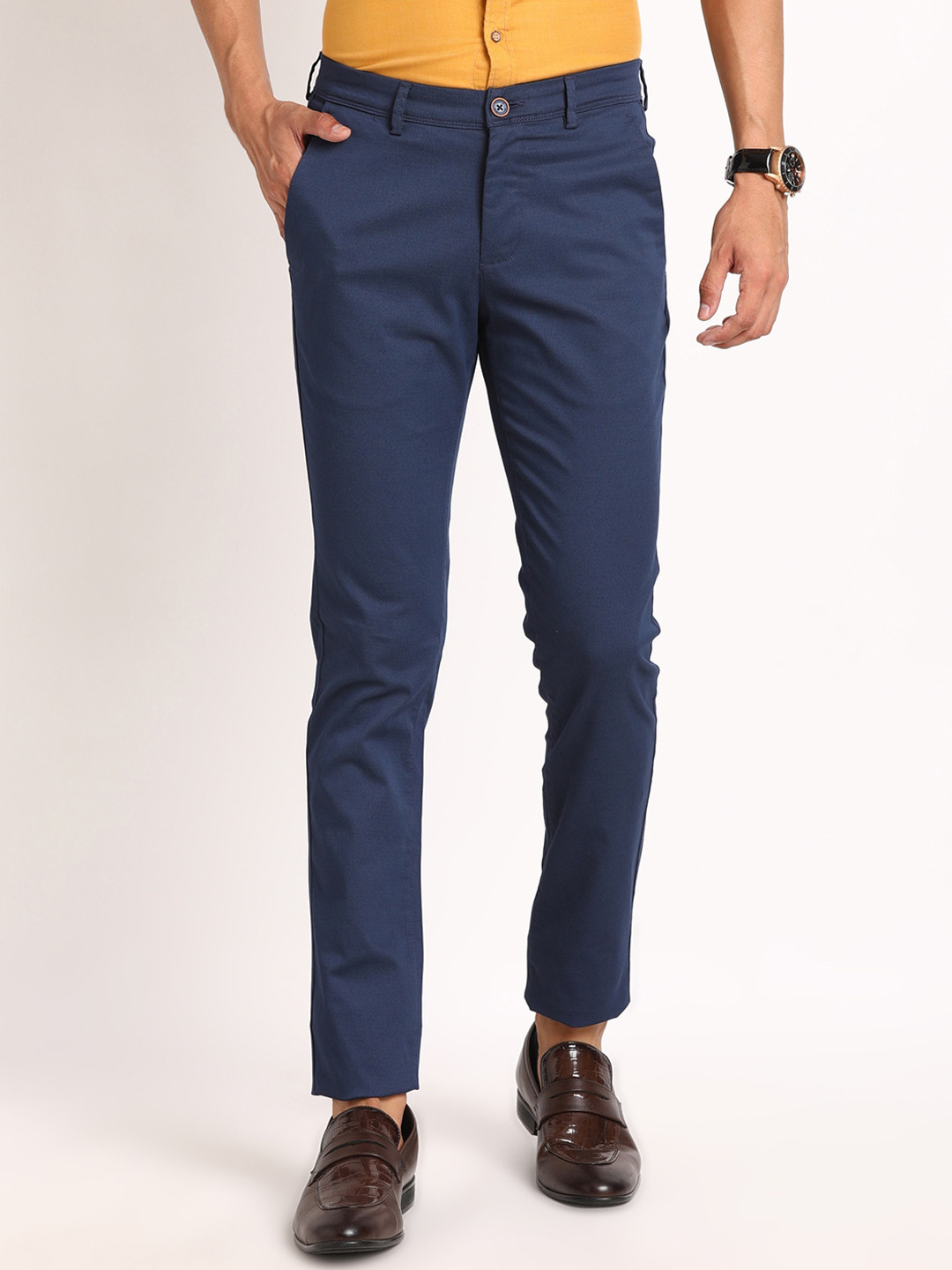 

Turtle Men Relaxed Skinny Fit Mid-Rise Pain Cotton Chinos, Navy blue