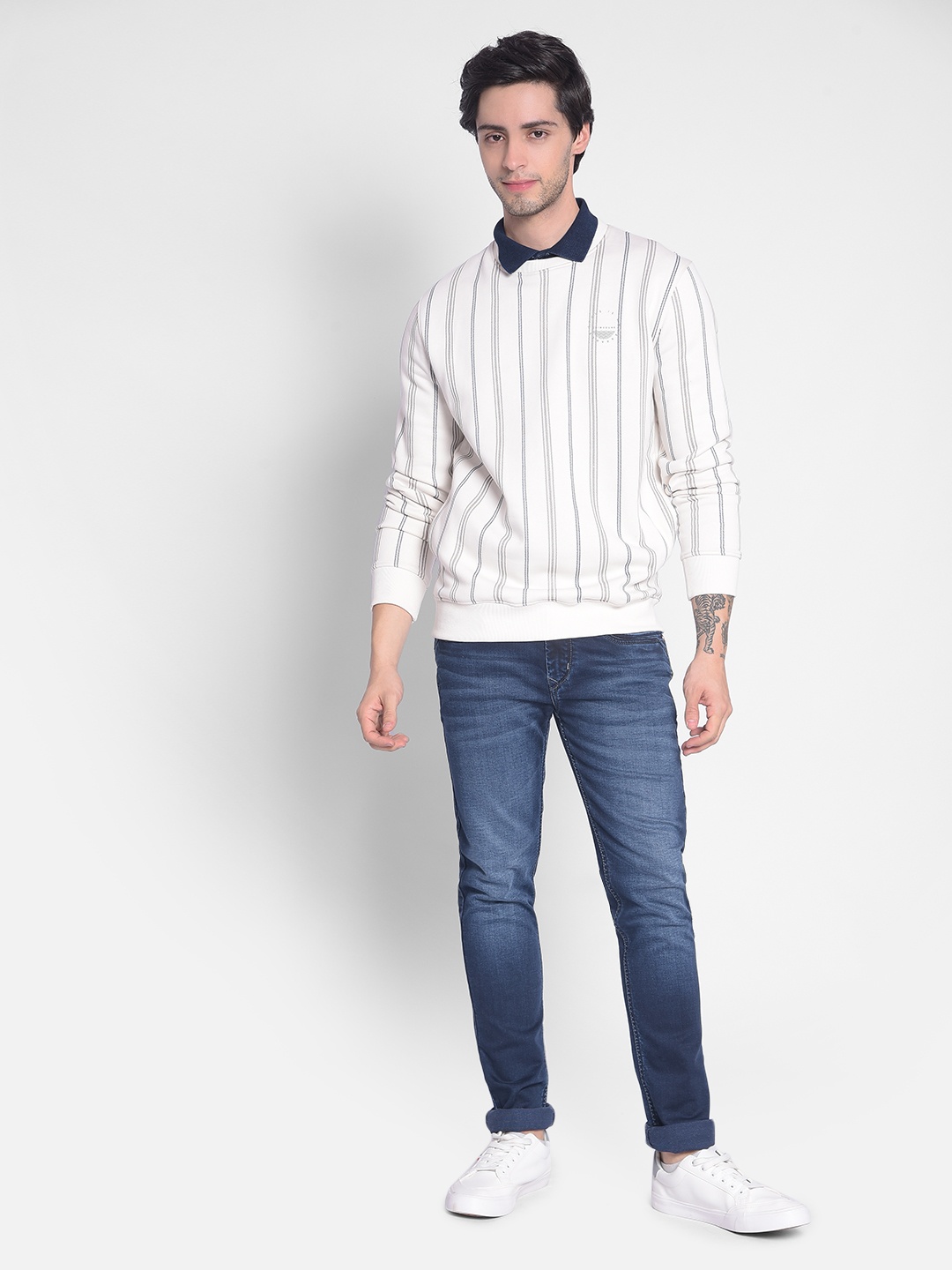 

Crimsoune Club Striped Pullover Sweatshirt, Off white