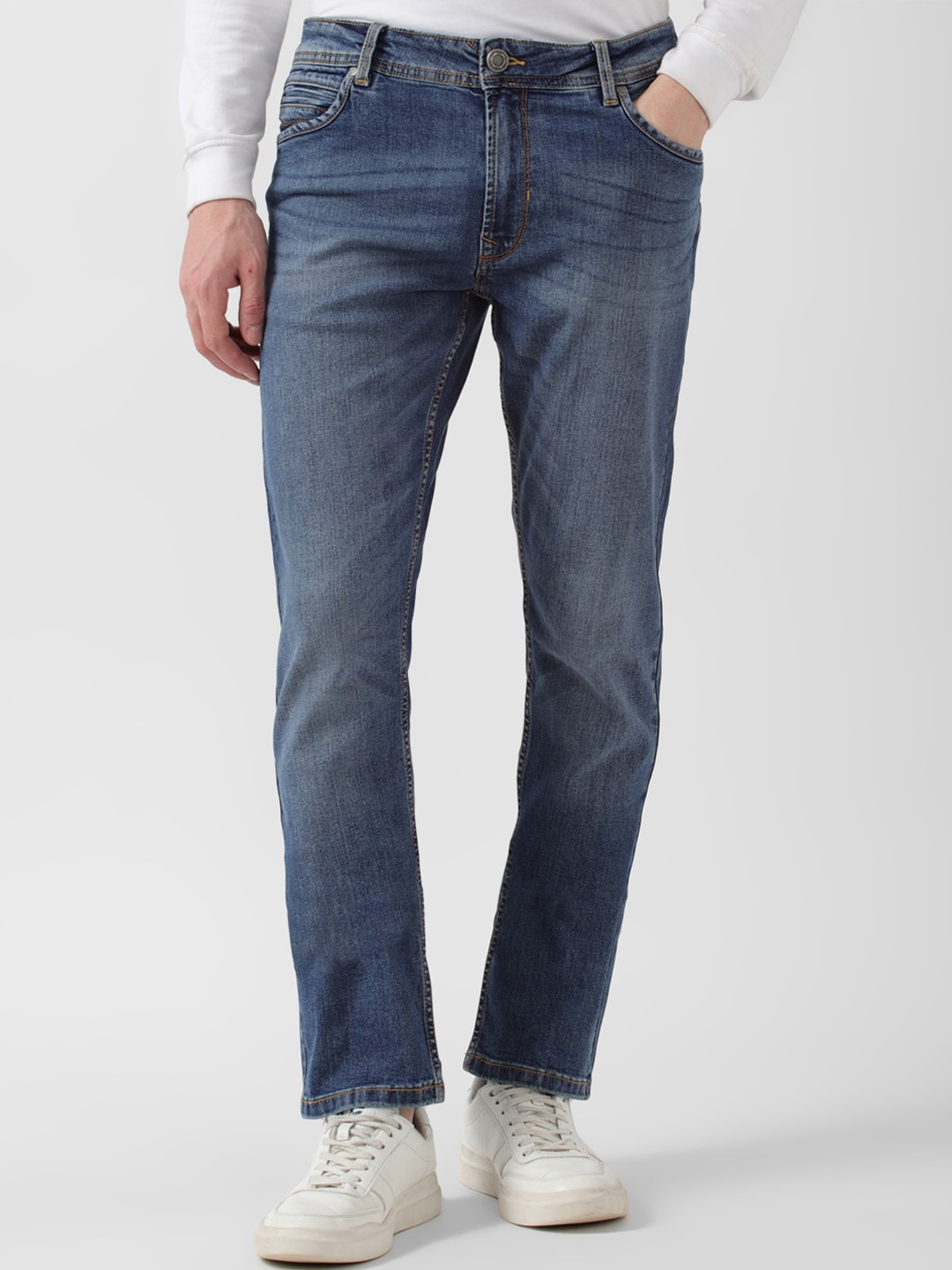 

Peter England Casuals Men Mid Rise Light Fade Clean Look Stretchable Jeans, Blue
