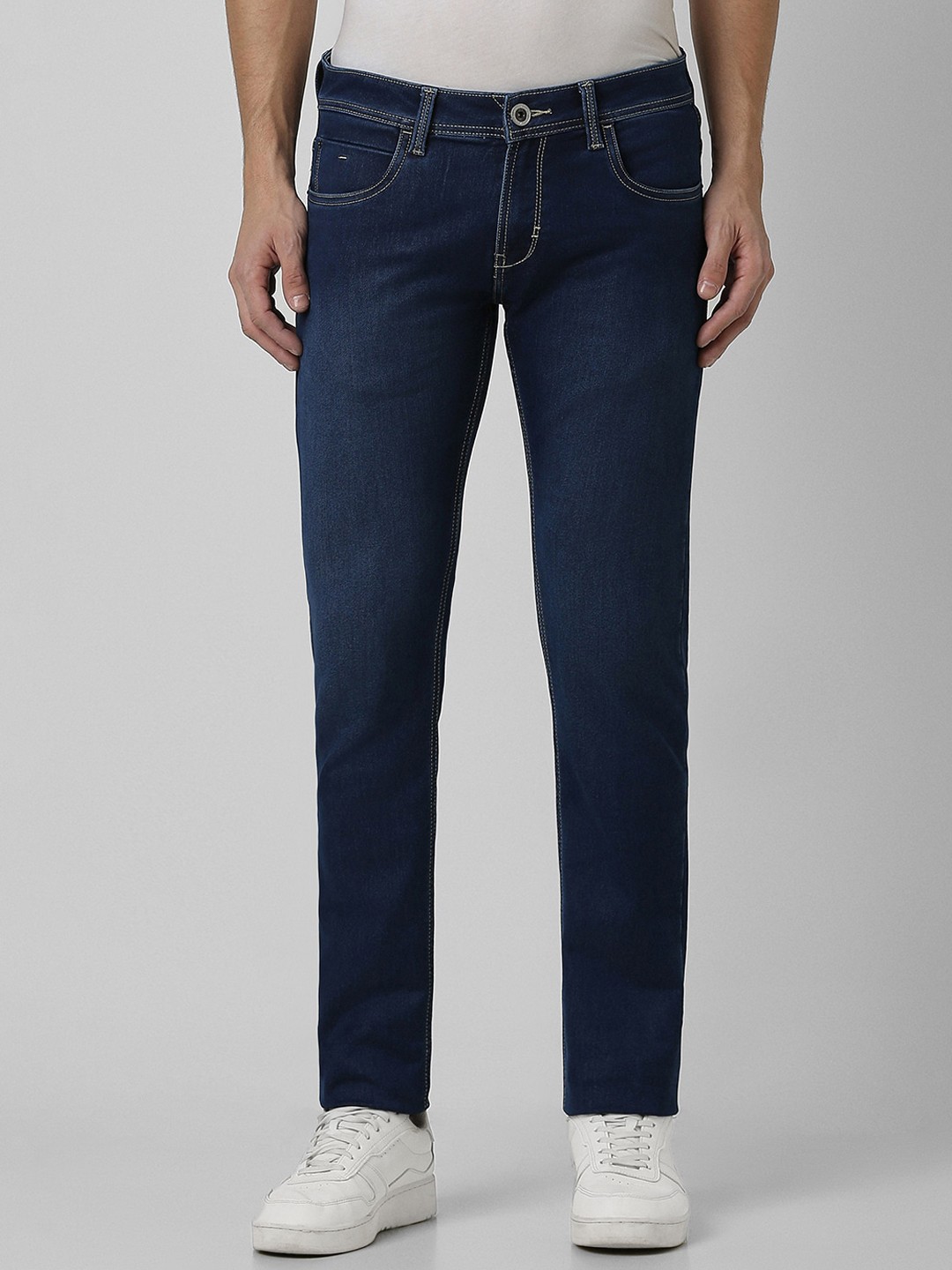 

Peter England Casuals Men Skinny Fit Light Fade Clean Look Stretchable Jeans, Navy blue