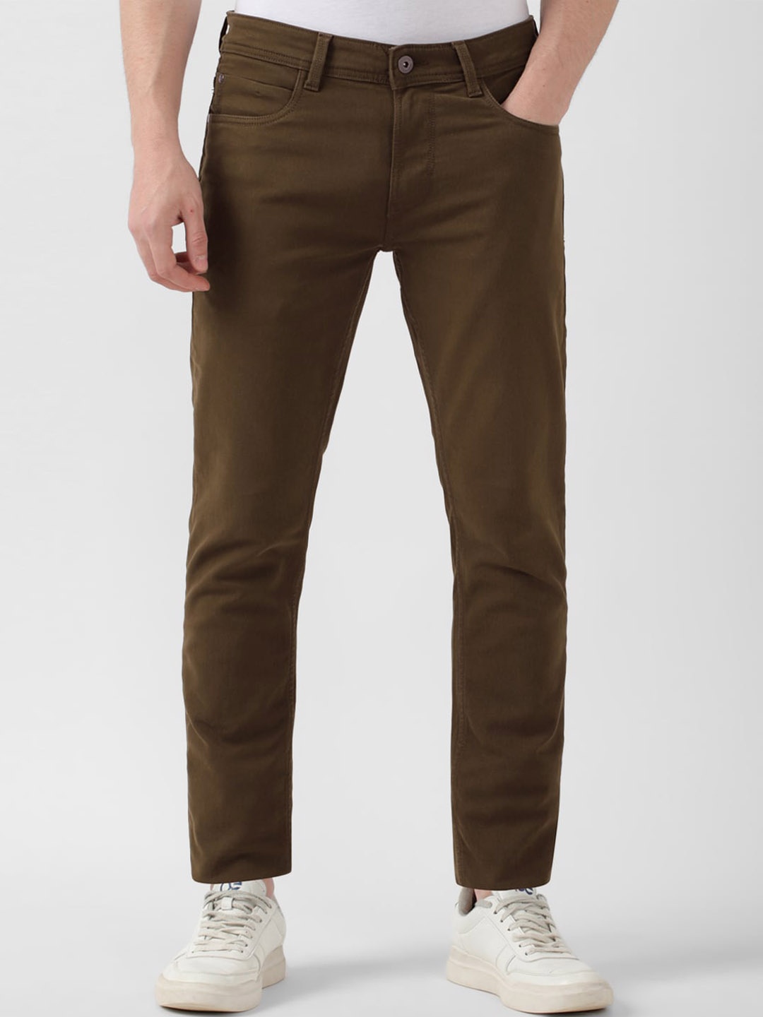 

Peter England Casuals Men Mid Rise Clean Look Stretchable Slim Fit Jeans, Brown