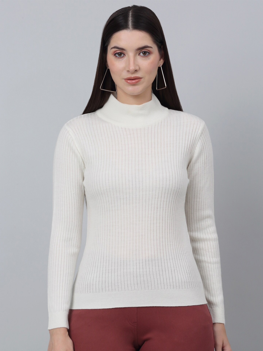 

Cantabil Ribbed Mock Neck Acrylic Pullover, Off white