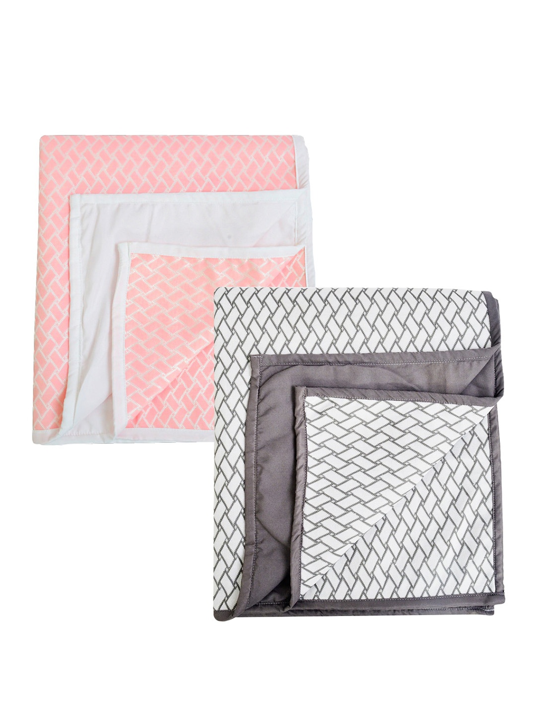 

Adbeni Pink & Grey 2 Pcs Printed Quick Dry Waterproof Cotton 210 GSM Mattress Protector