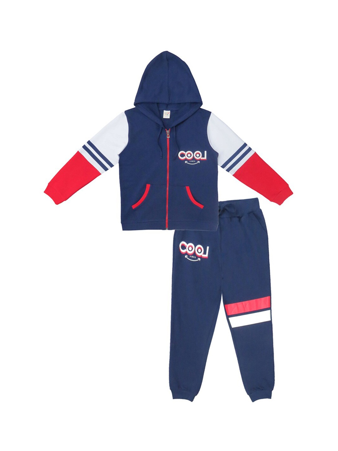 

Clothe Funn Boys Printed Hooded Tracksuits, Navy blue