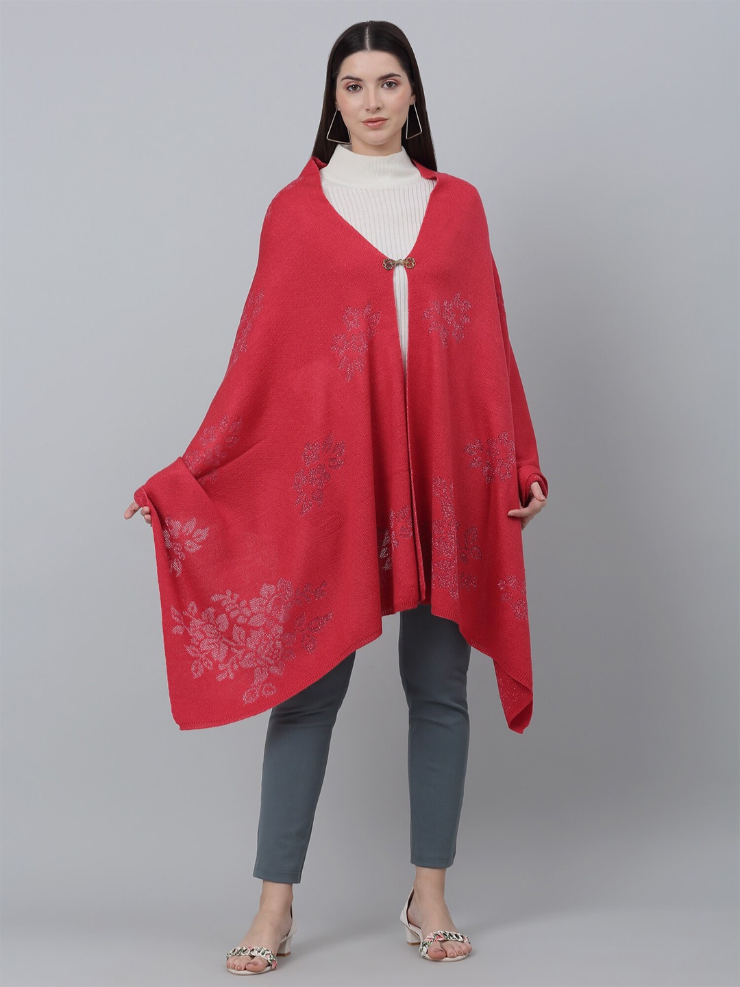 

Cantabil Floral Woven Design Acrylic Shawl, Pink