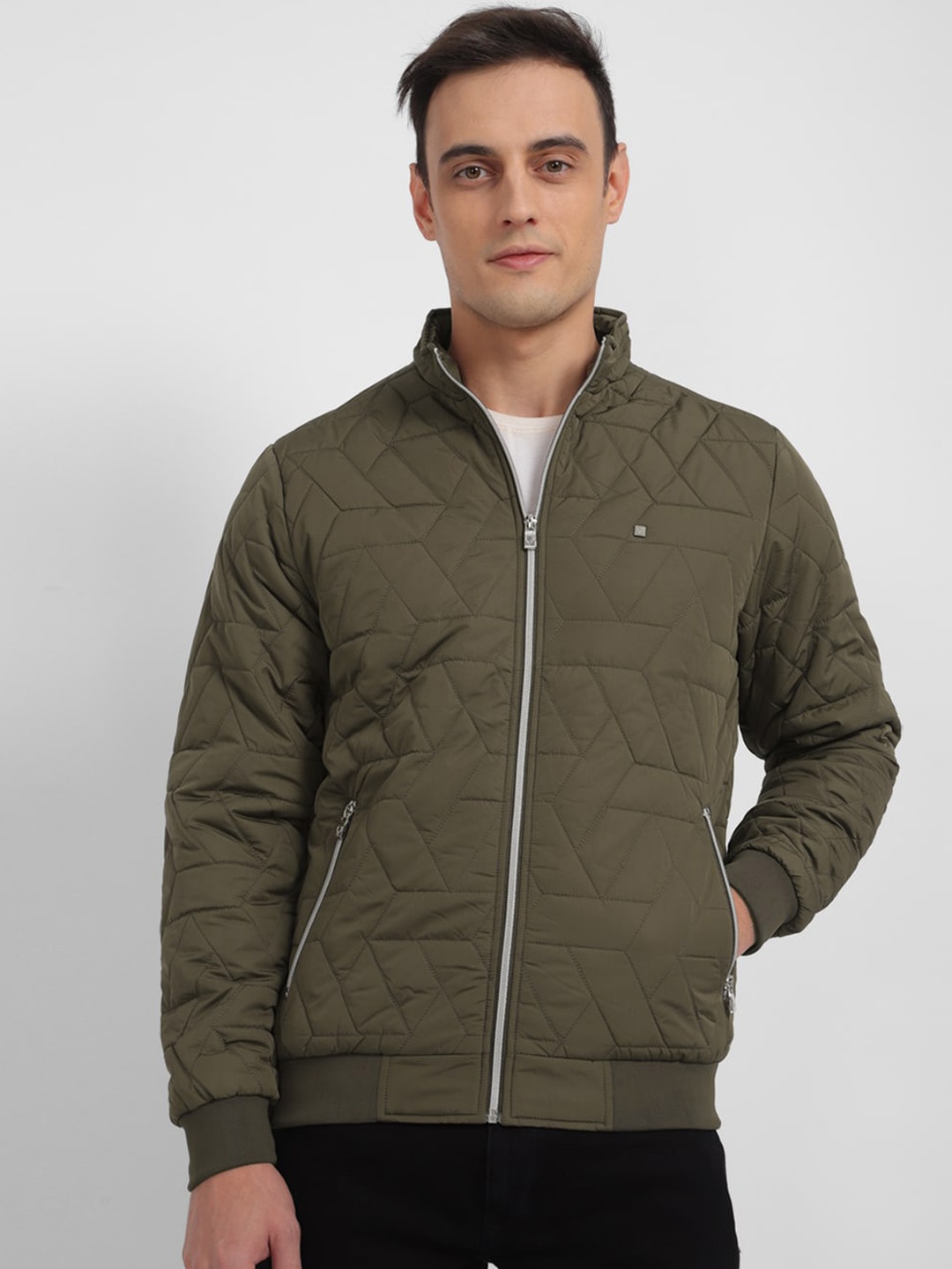 

Allen Solly Stand Collar Quilted Jacket, Olive