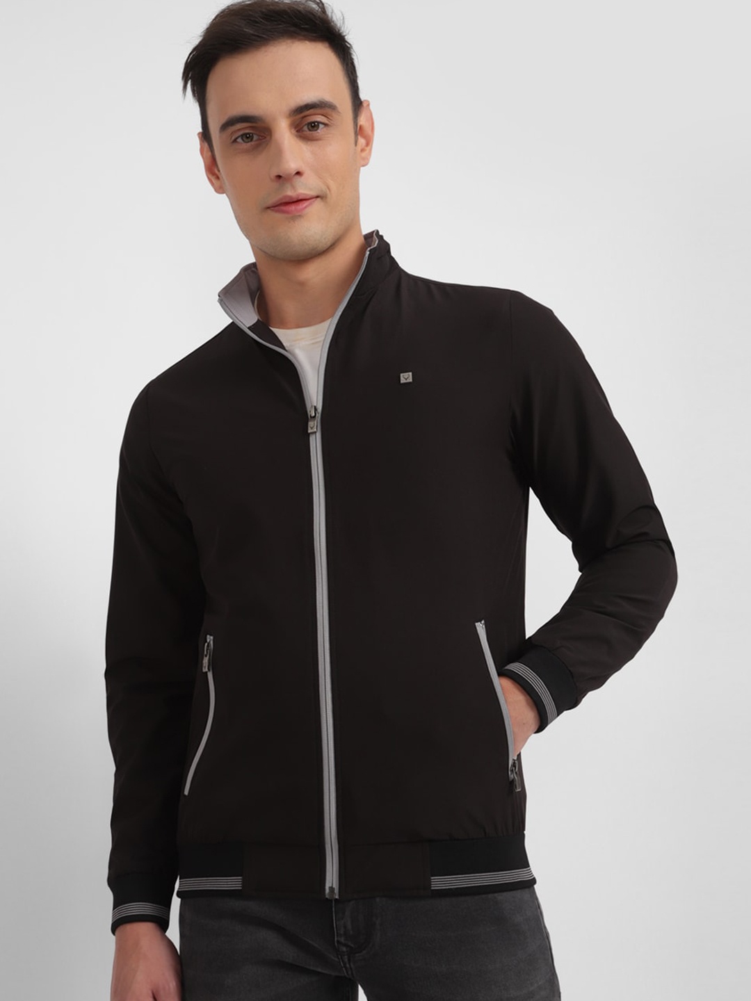 

Allen Solly Mock Collar Bomber Jacket, Black