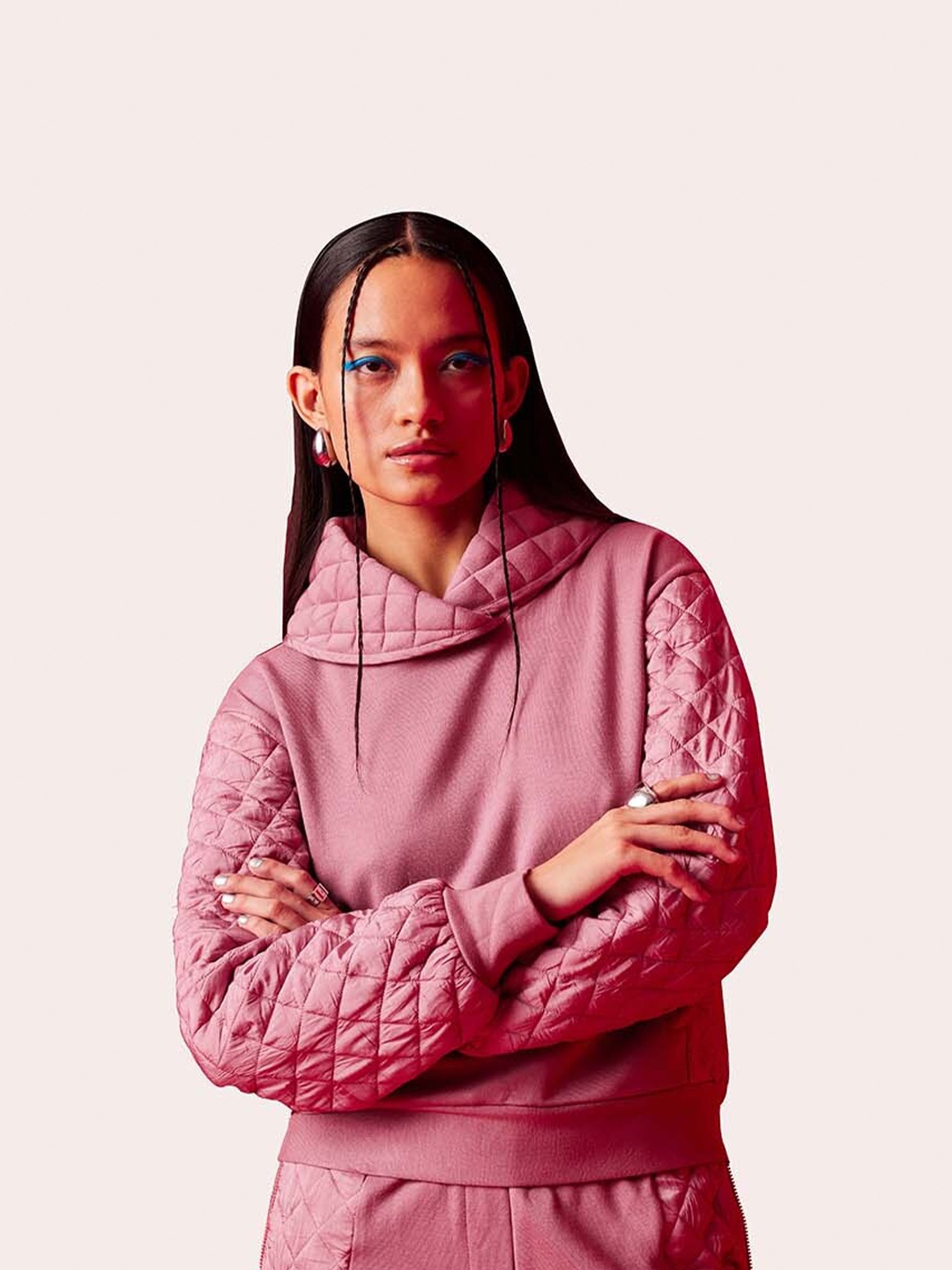 

Muvazo Hooded Quilted Pullover Sweatshirt, Pink