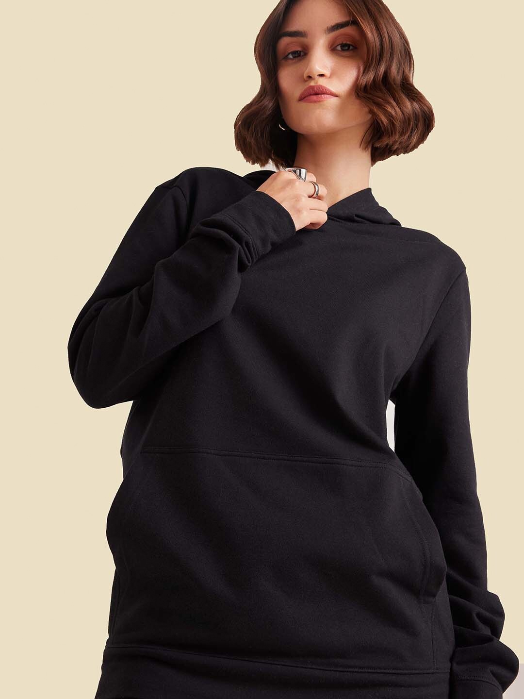 

Muvazo Hooded Cotton Pullover Sweatshirt, Black