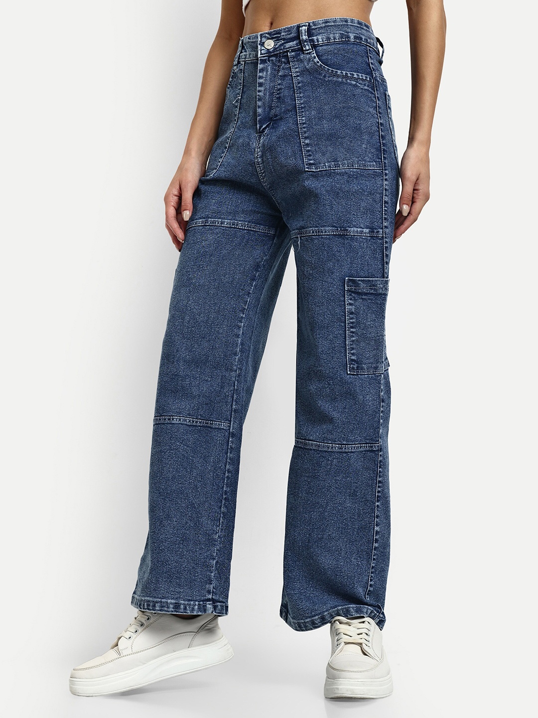 

BROADSTAR Women Smart Wide Leg High Rise Stretchable Jeans, Blue