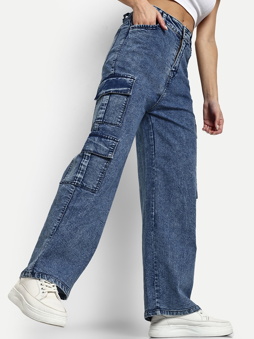 

BROADSTAR Women Smart Wide Leg High Rise Stretchable Jeans, Blue