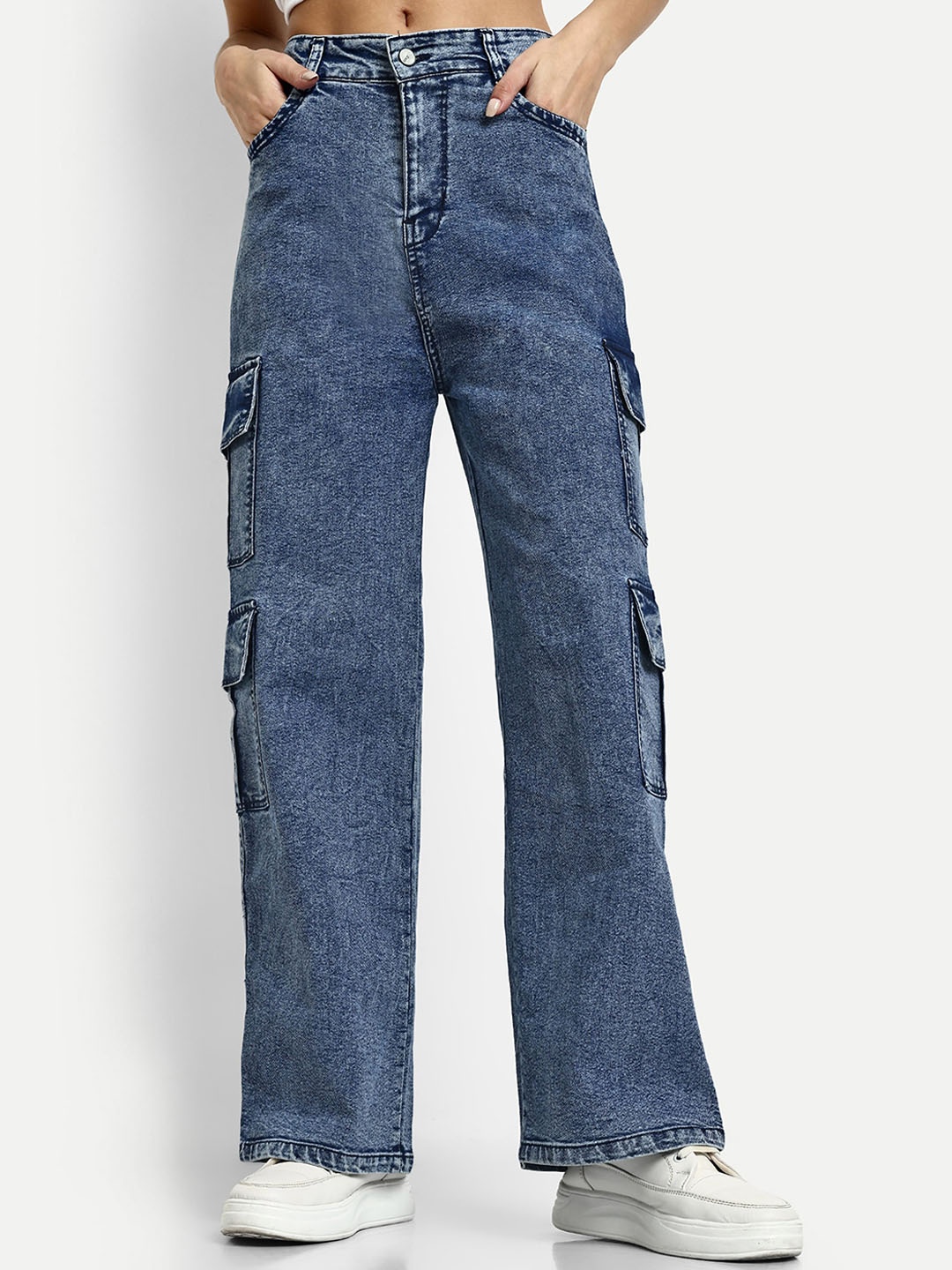 

BROADSTAR Women Smart Wide Leg High-Rise Clean Look Stretchable Jeans, Blue