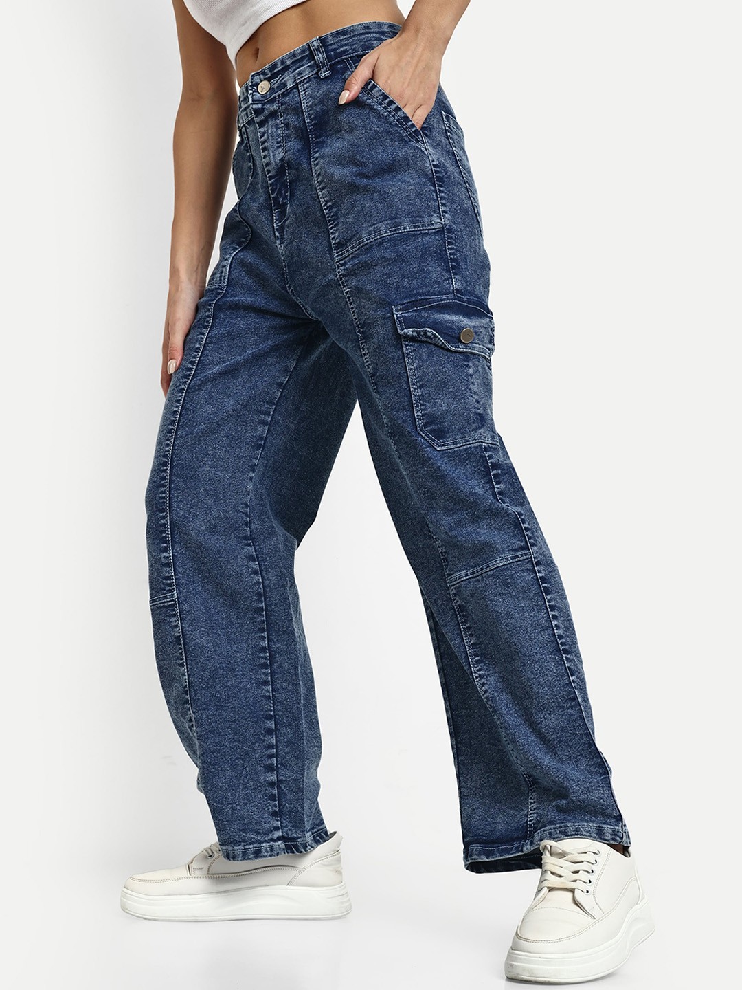 

BROADSTAR Women Smart Wide Leg High-Rise Clean Look Stretchable Jeans, Blue