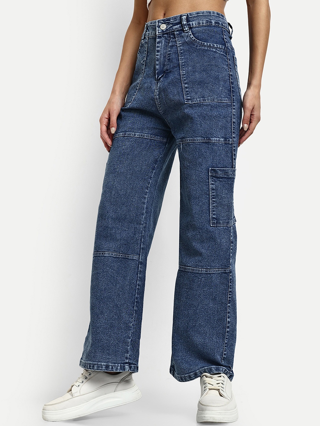 

BROADSTAR Women Smart Wide Leg High-Rise Clean Look Stretchable Jeans, Blue
