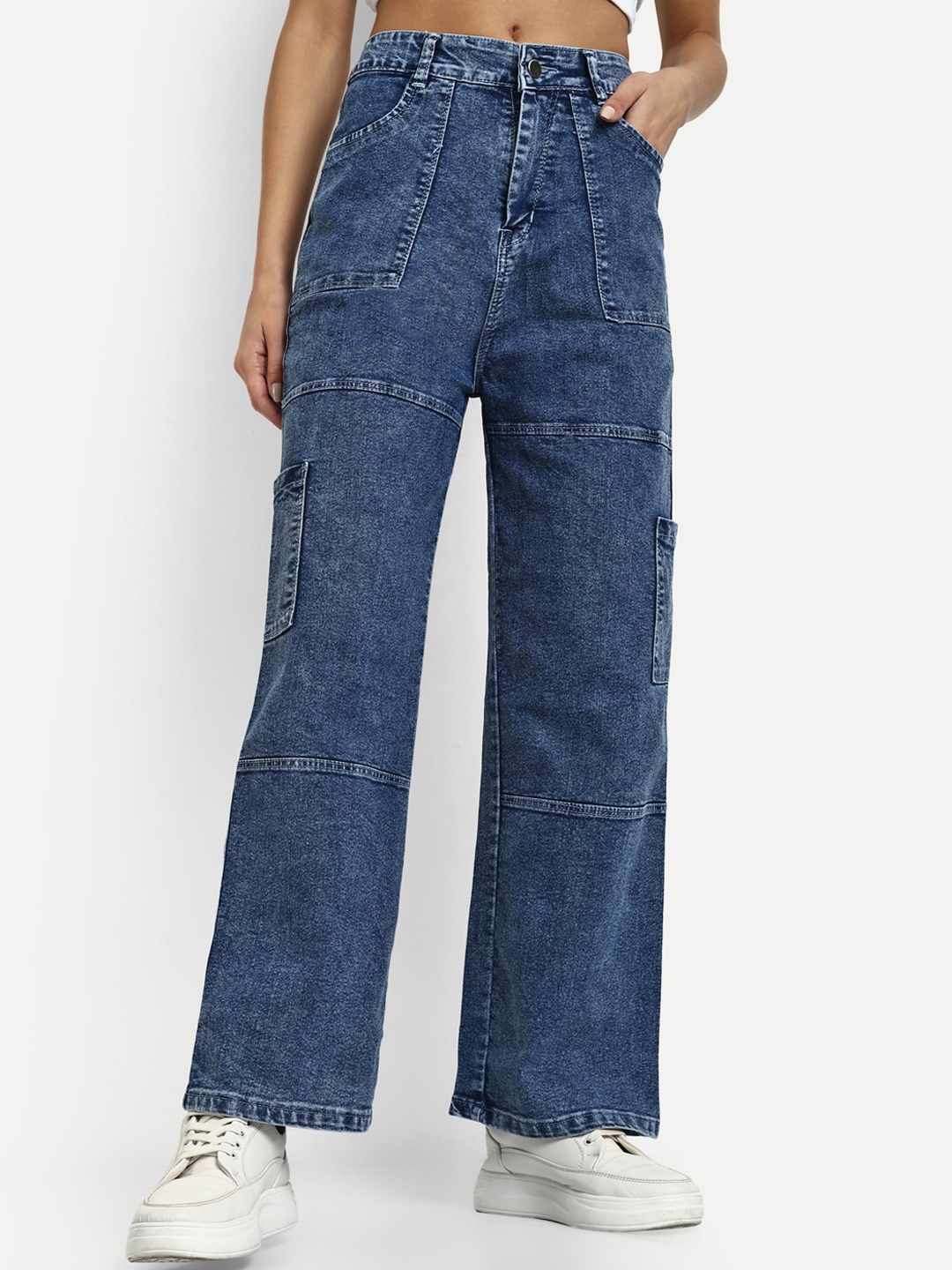 

BROADSTAR Women Smart Wide Leg High-Rise Clean Look Stretchable Jeans, Blue