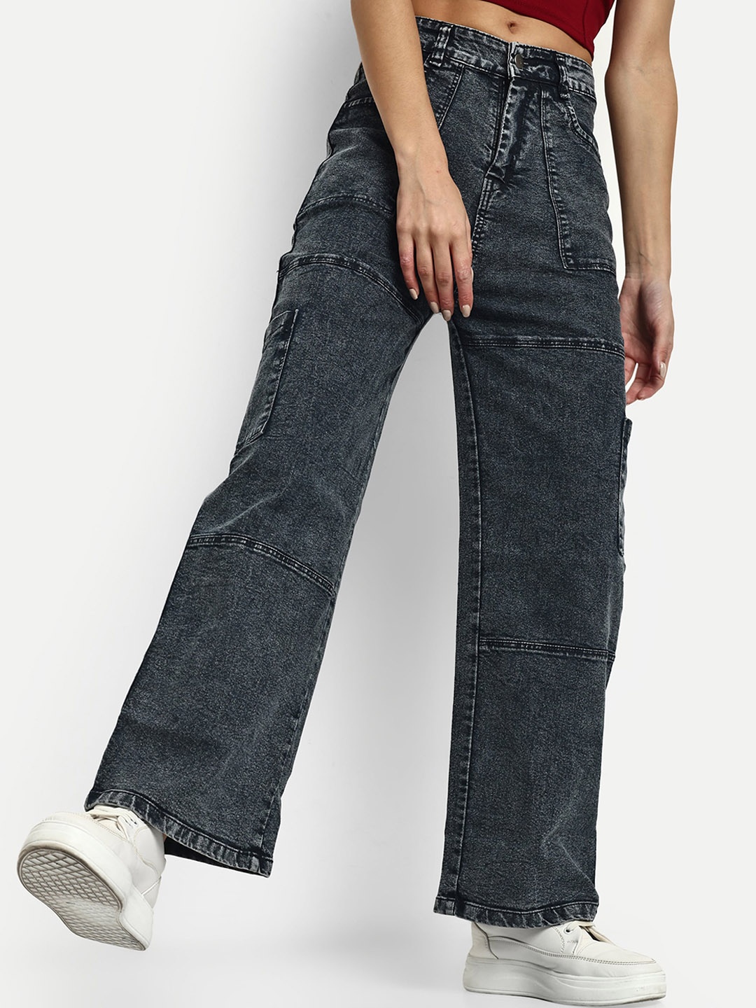 

Next One Women Smart Wide Leg High-Rise Clean Look Stretchable Jeans, Black