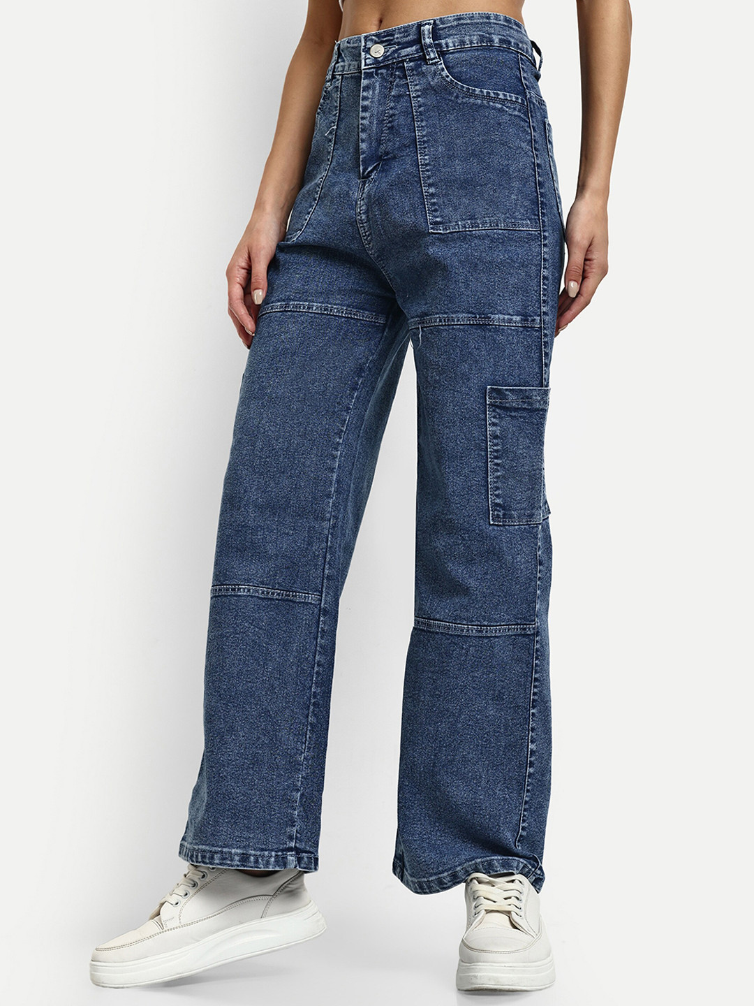 

Next One Women Smart Wide Leg High-Rise Clean Look Stretchable Jeans, Blue