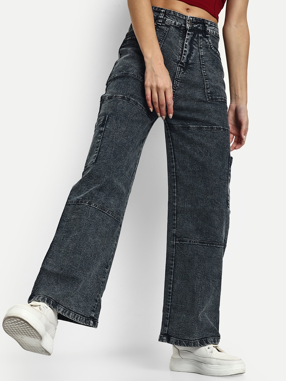 

Next One Women Smart Wide Leg High-Rise Clean Look Stretchable Jeans, Black
