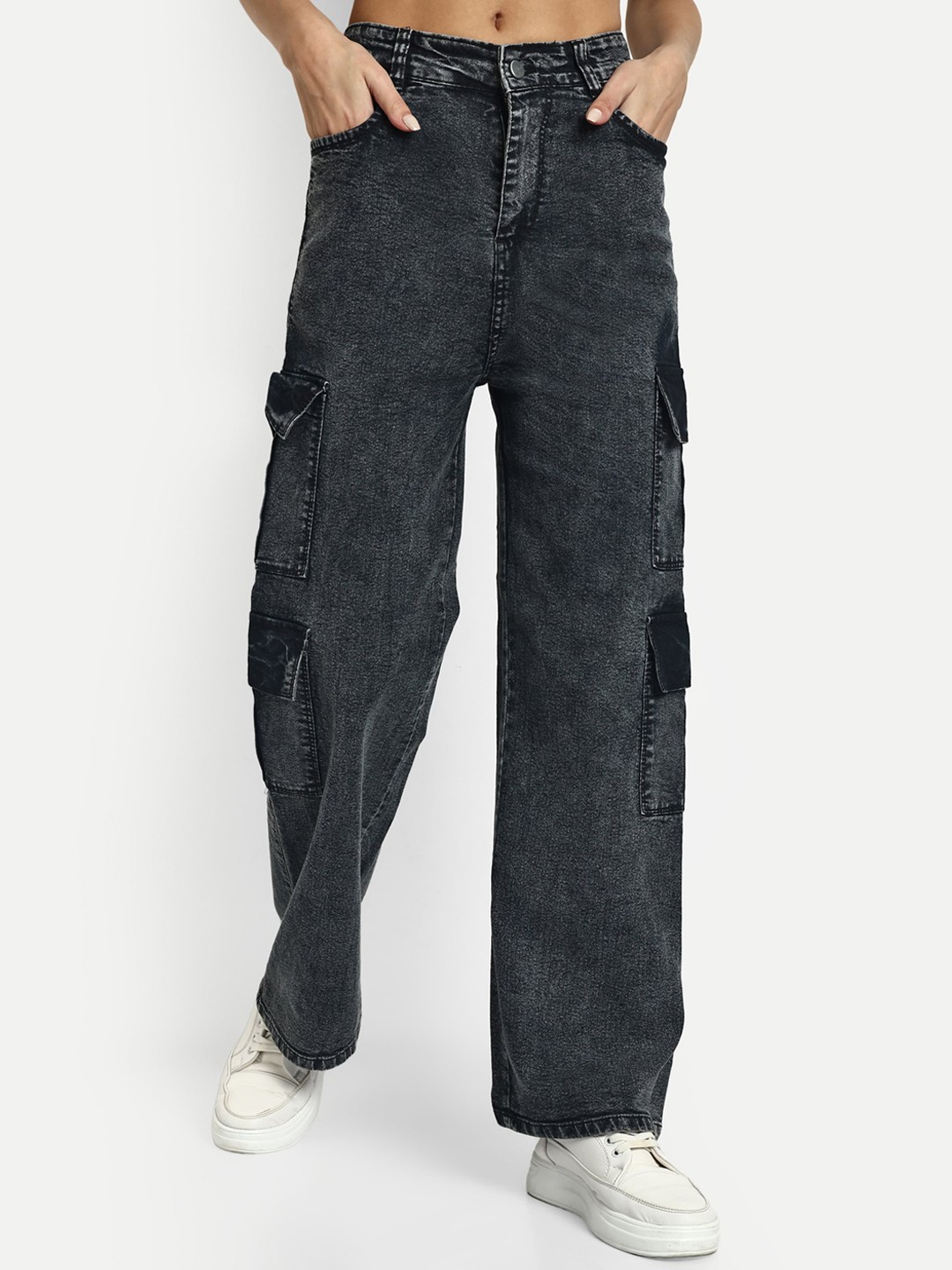

Next One Women Smart Wide Leg Clean Look High-Rise Stretchable Jeans, Black