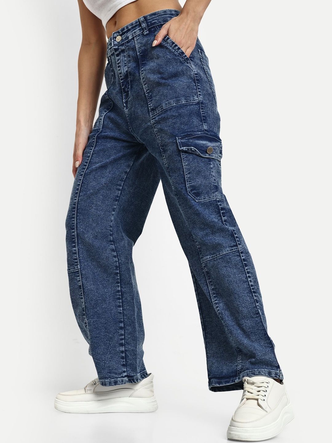 

Next One Women Smart Clean Look Wide Leg High-Rise Stretchable Jeans, Blue