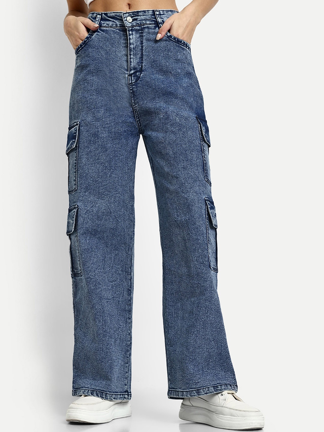

Next One Women Smart Clean Look Wide Leg High-Rise Stretchable Jeans, Blue