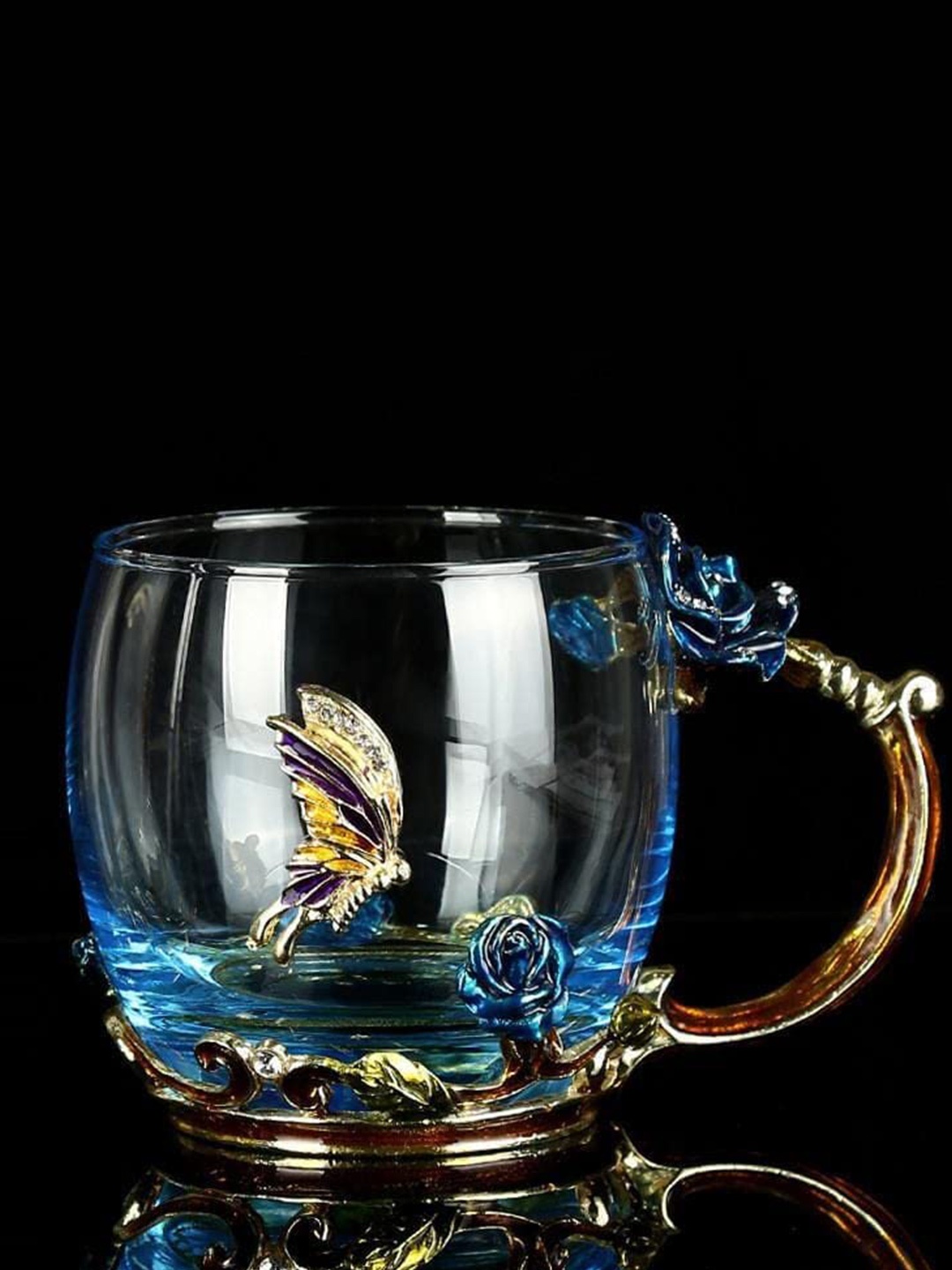 

THE ARTMENT Blue Printed Glass Transparent Cups and Mugs
