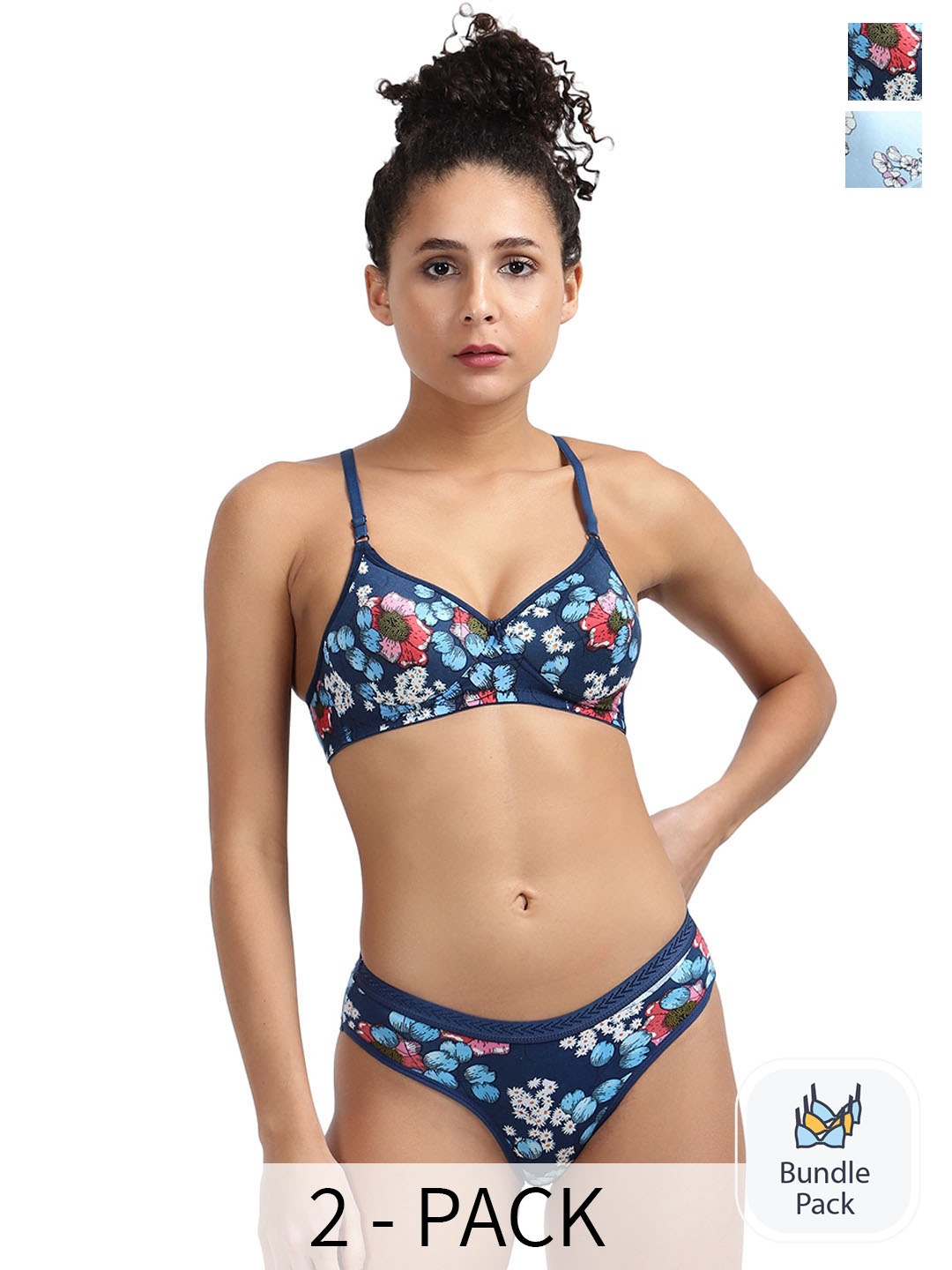 

LADYLAND Pack Of 2 Printed Cotton Lingerie Set, Blue