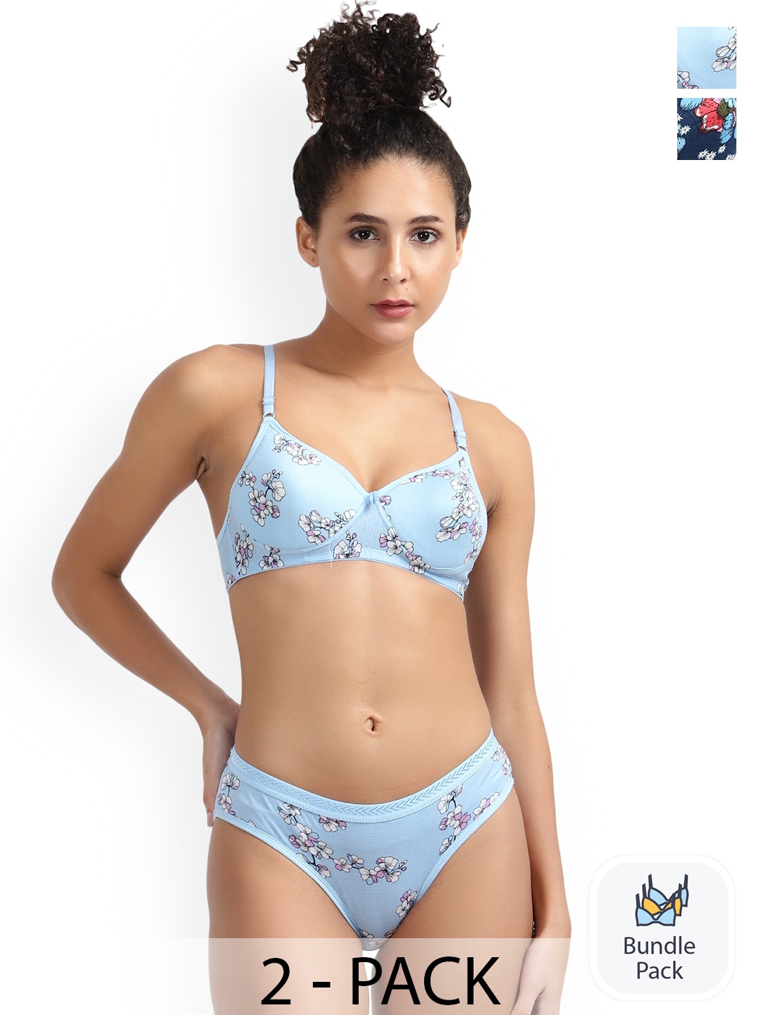 

LADYLAND Pack Of 2 Printed Cotton Lingerie Set, Blue