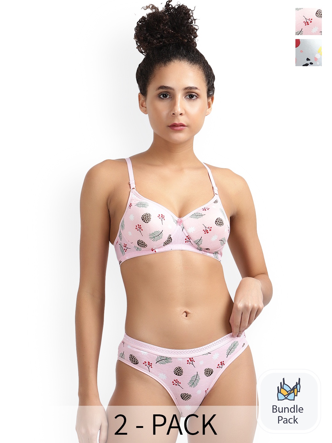 

LADYLAND Pack Of 2 Printed Cotton Lingerie Set, Pink