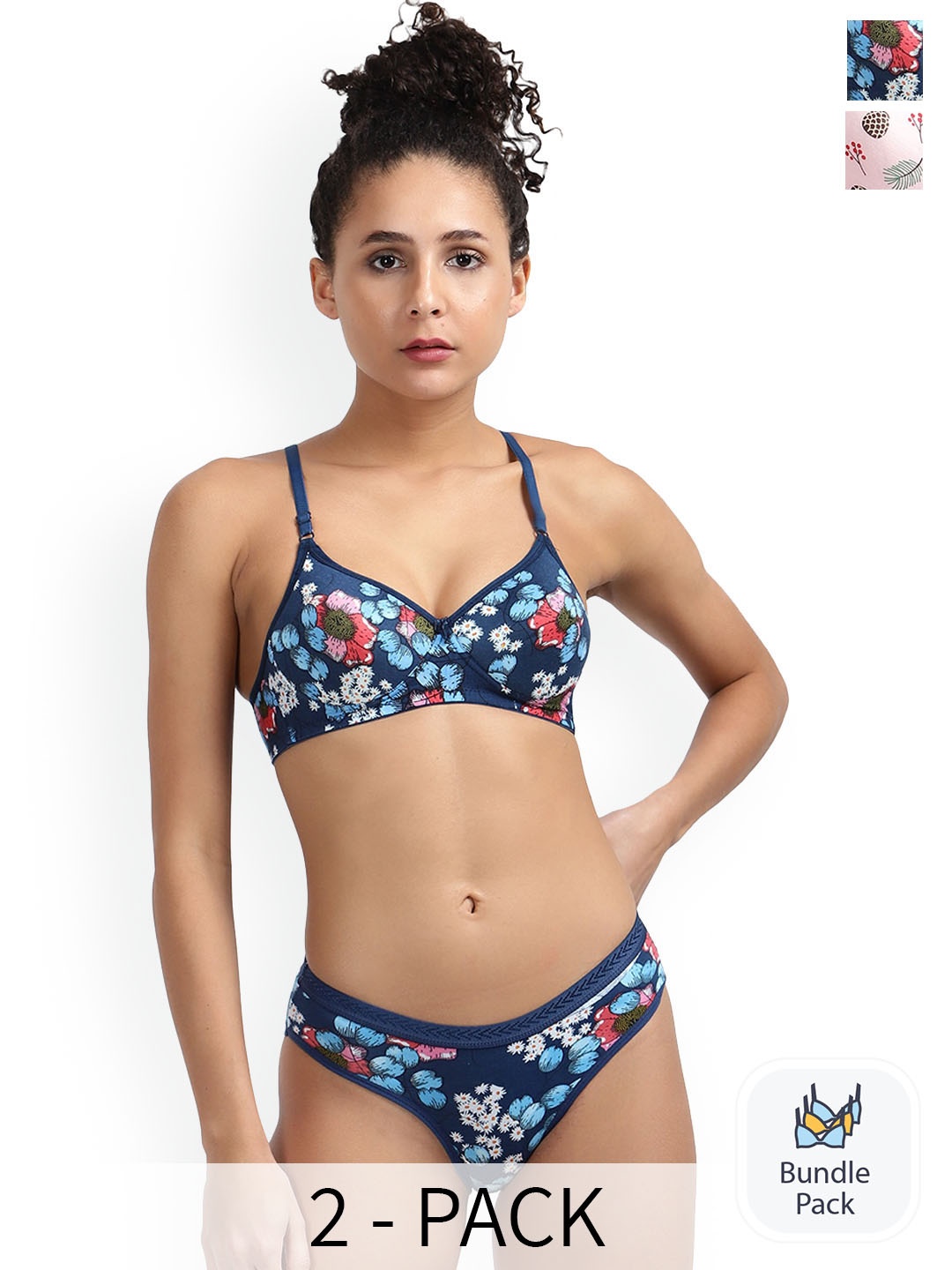 

LADYLAND Pack Of 2 Printed Cotton Lingerie Set, Blue