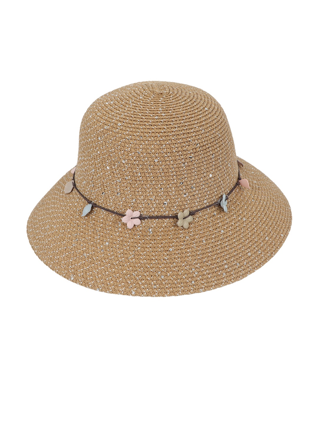 

FabSeasons Self-Design Sequinned Lightweight Sun Hat With Charm Details, Brown