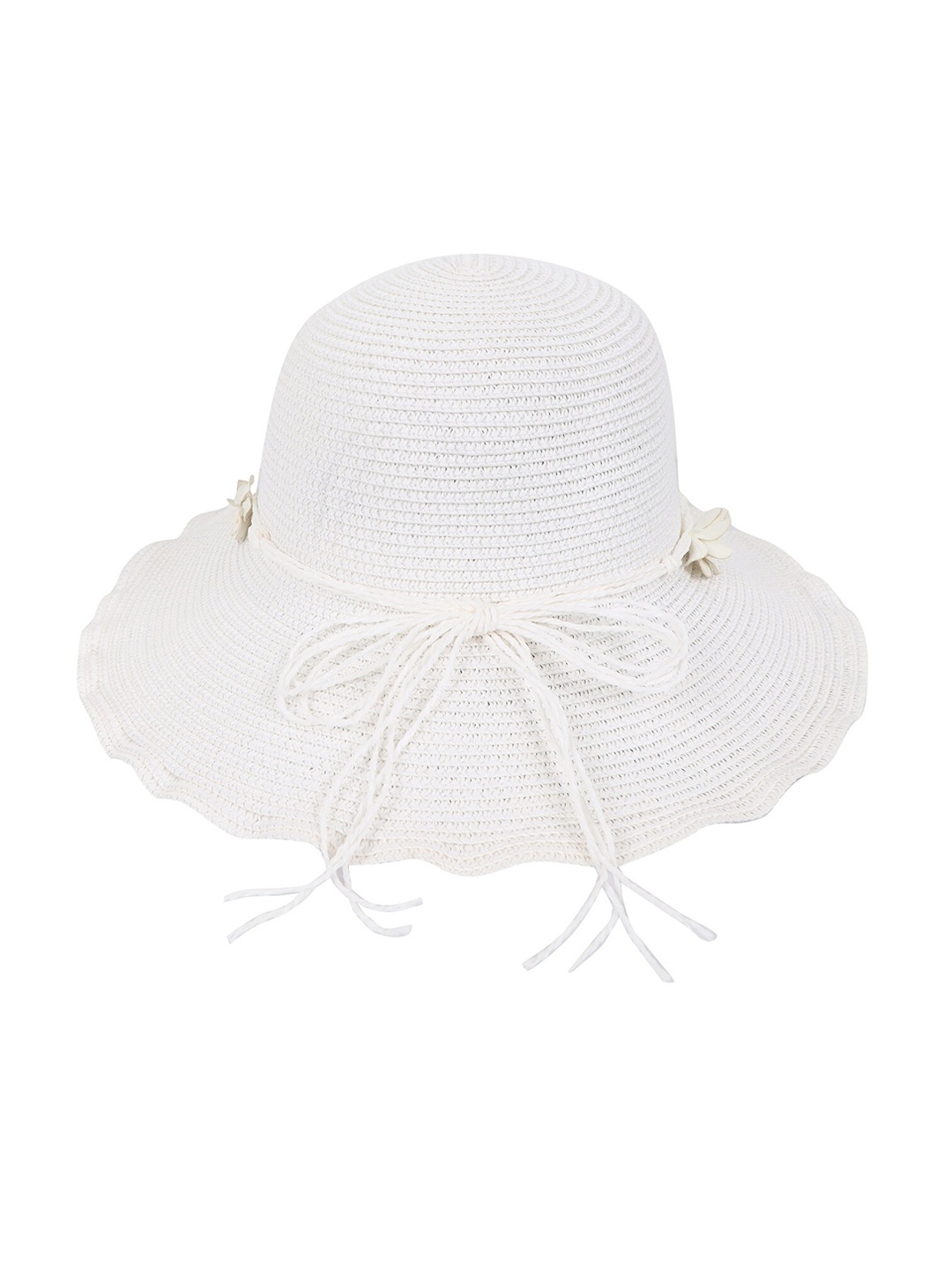 

FabSeasons Self-Design Sun Hat With Floral Details, White