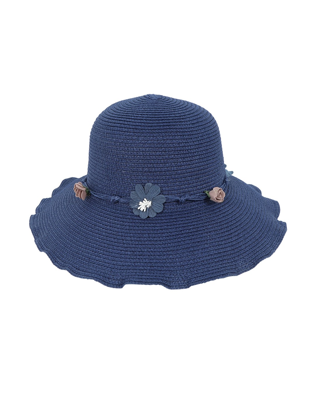 

FabSeasons Self-Design Sun Hat With Floral Details, Blue