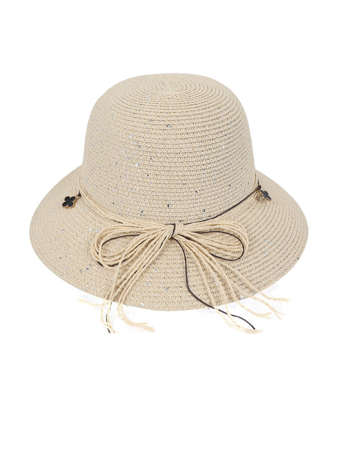

FabSeasons Self-Design Sequinned Sun Hat With Charm Details, Beige