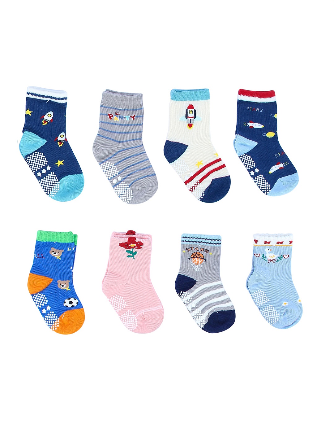 

NEOBABY Infants Pack Of 8 Patterned Cotton Above Ankle-Length Socks, White