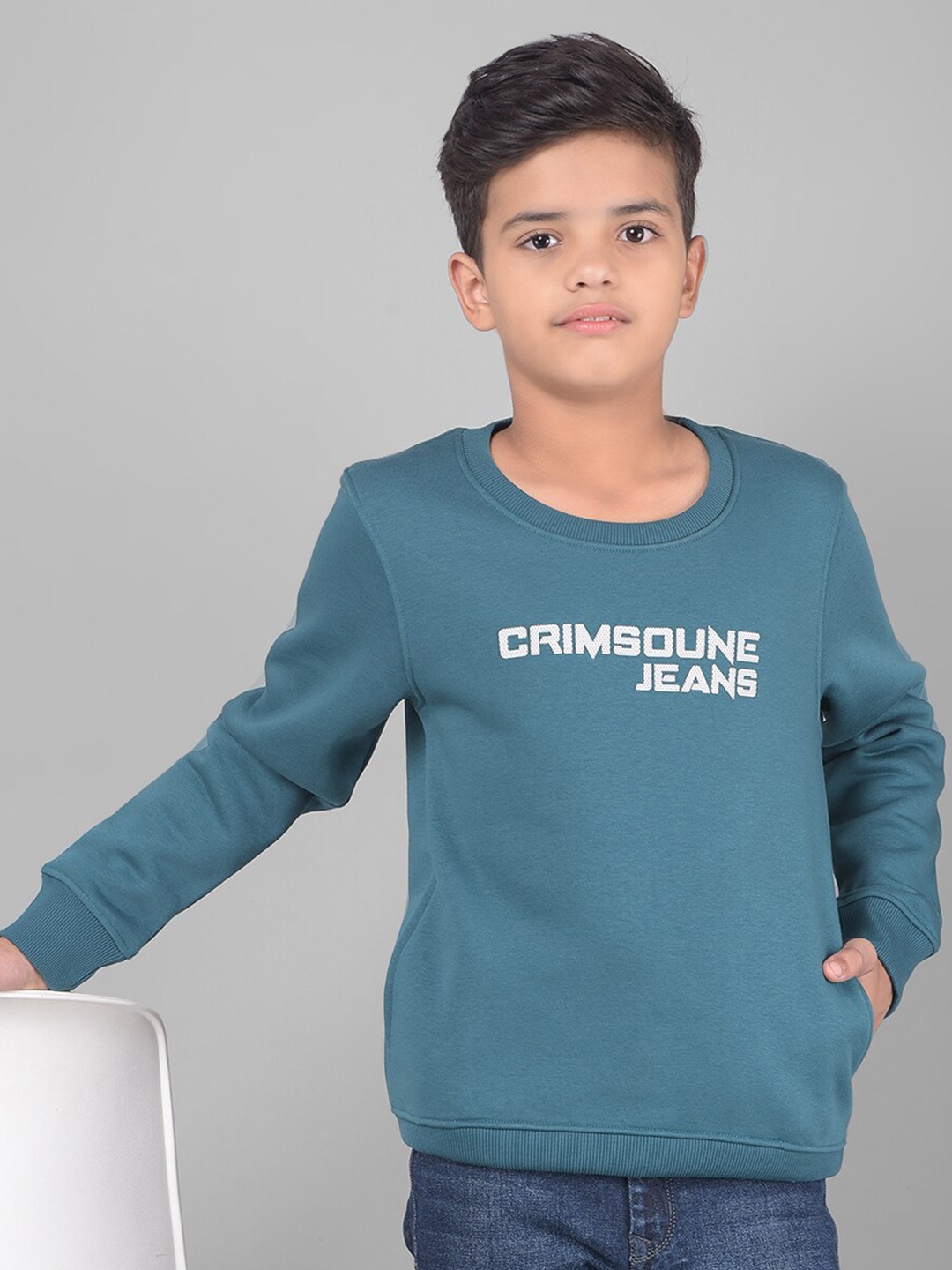 

Crimsoune Club Boys Typography Printed Cotton Pullover, Blue