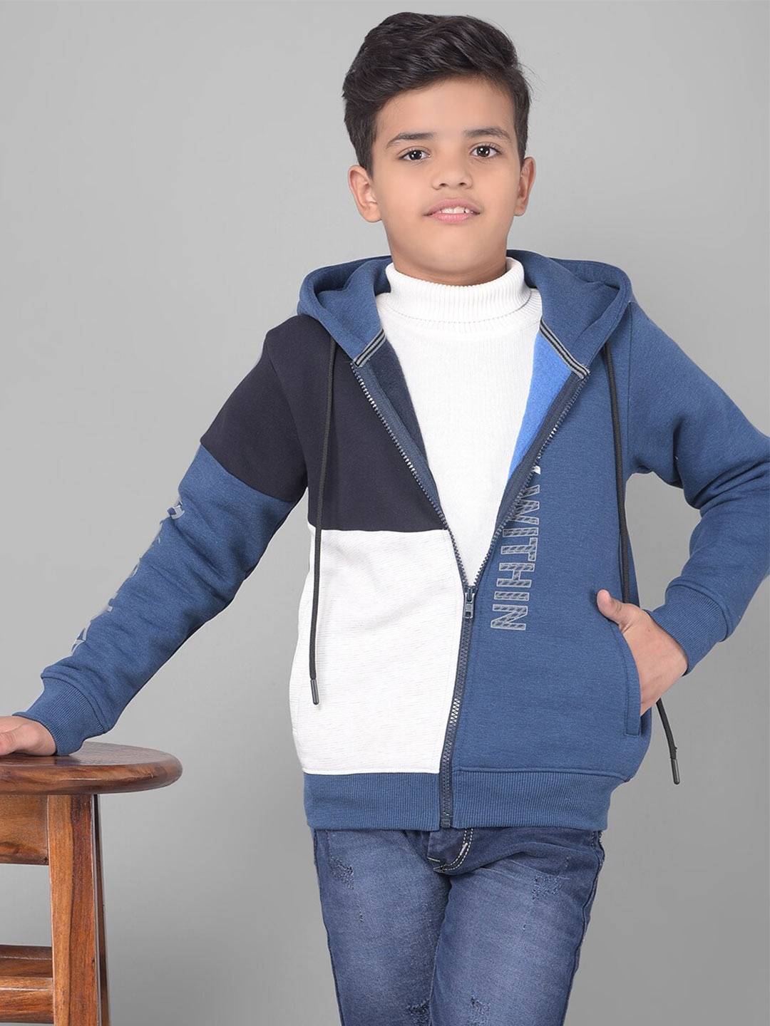 

Crimsoune Club Boys Colourblocked Hooded Cotton Sweatshirt, Blue