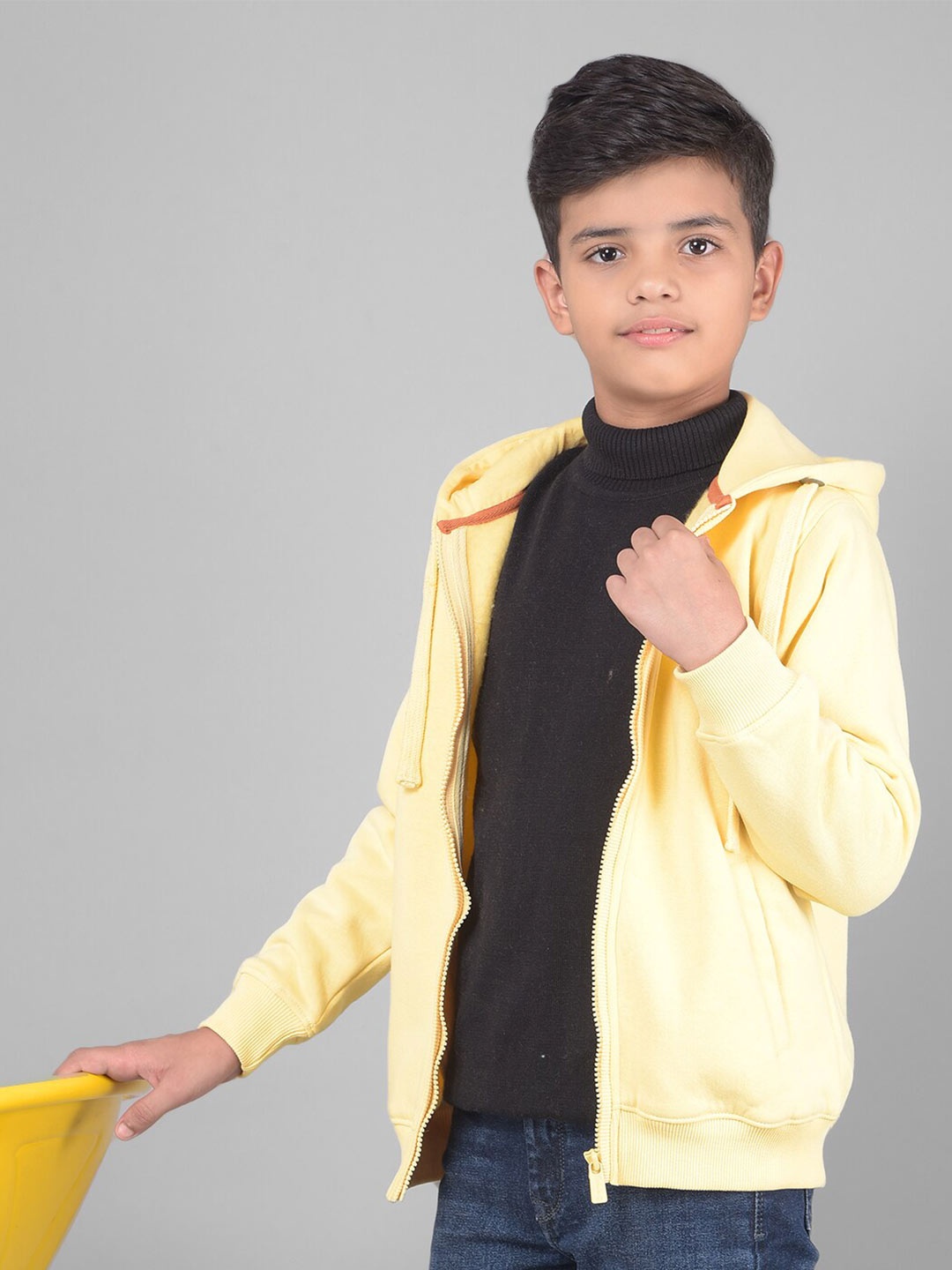 

Crimsoune Club Boys Hooded Cotton Front Open Sweatshirt, Yellow