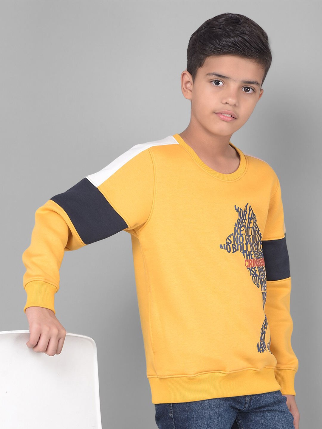 

Crimsoune Club Boys Typography Printed Round Neck Long Sleeves Pullover Sweatshirt, Mustard