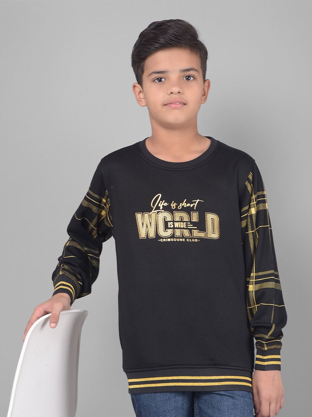 

Crimsoune Club Boys Typography Printed Cotton Sweatshirt, Black